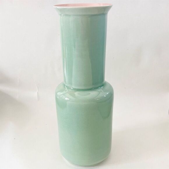 Middle Kingdom Other - Middle Kingdom Mint Green Porcelain Bamboo Vase Handmade Glossy